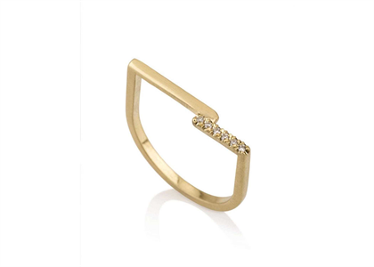 CZ Studded Gold Plated Asymmetric Fashion Bar Ring